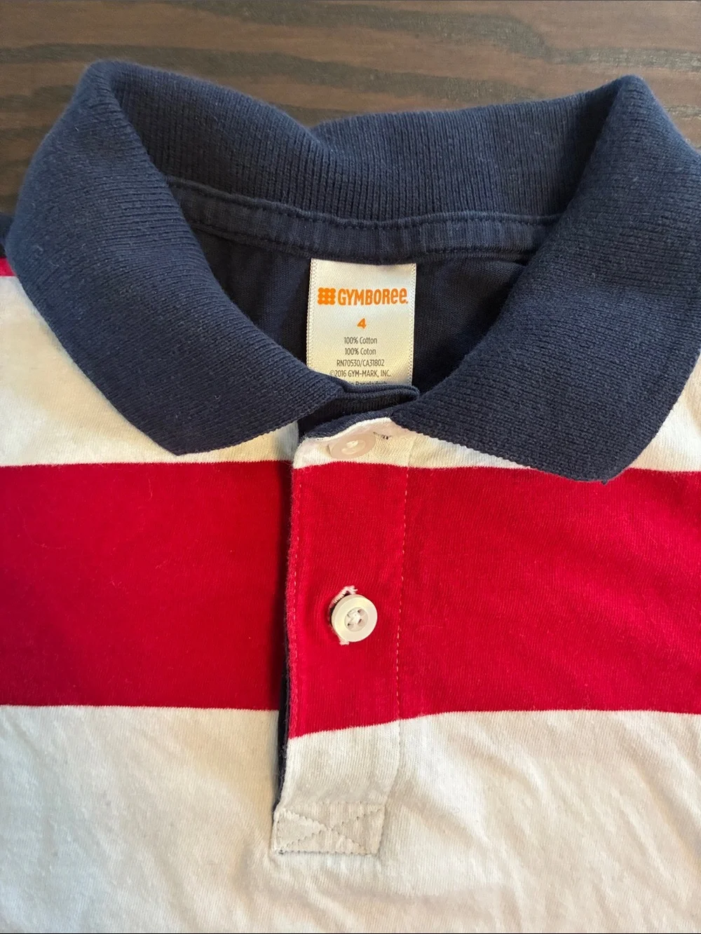Gymboree Red and White Striped Polo with Navy Collar
